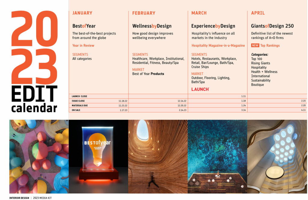 Interior Design 2023 Editorial Calendar January-April
