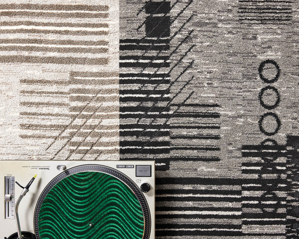 grey and beige graffiti-like lines in one of the patterns for the Mike Ford x Shaw Contract collection