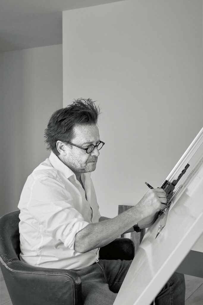 The Studio Paul Vanrunxt founder draws in the atelier of his Belgium home