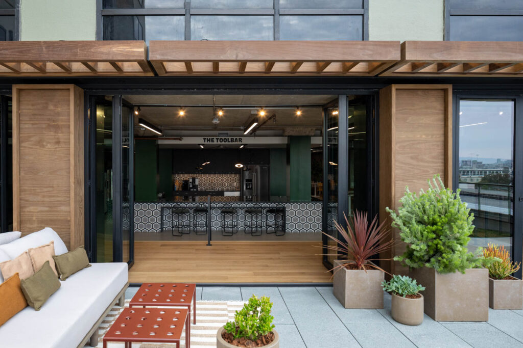 "The Toolbar" is a rooftop deck bar at Retool San Francisco