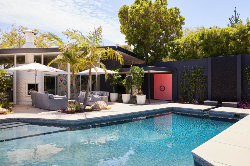 an outdoor pool at a midcentury Southern California home